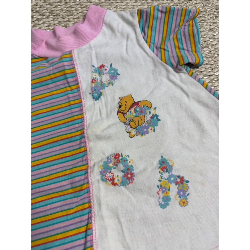 Disney Winnie the Pooh Vintage Stripe Floral toddler T-Shirt Pink 90's Y2K 3T - Picture 5 of 5